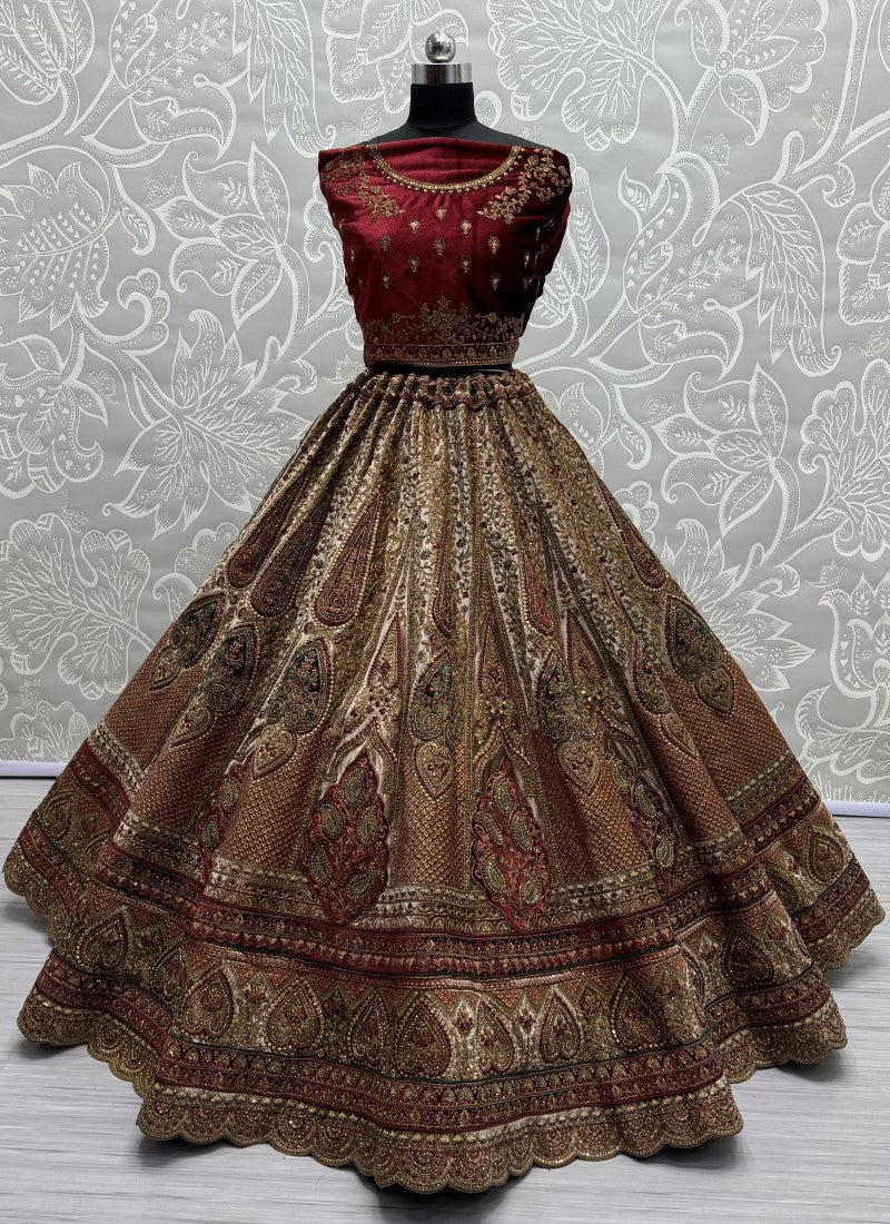 Perfectly Embroidered Velvet Patch work combine bridal Lehengacholi with double dupatta