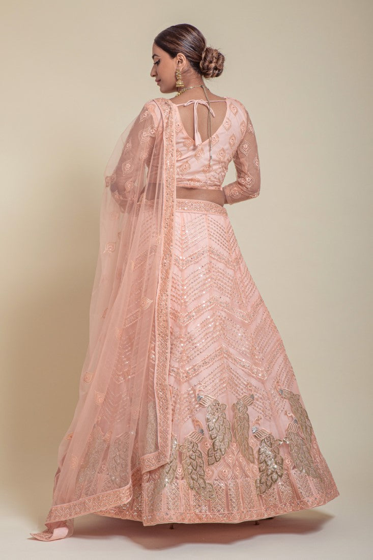 Sequence and Foil embedded Peacock Pattern Designer Lehengacholi