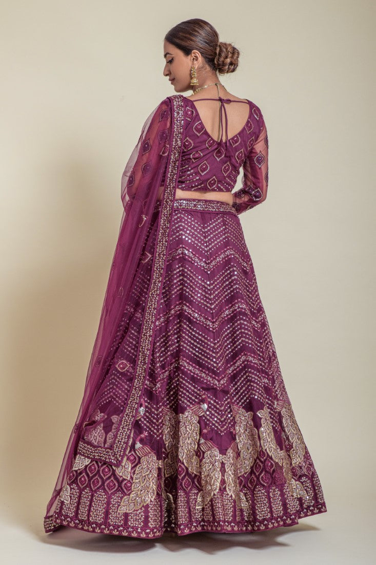Purple color Designer embroidered sequins Lehengacholi