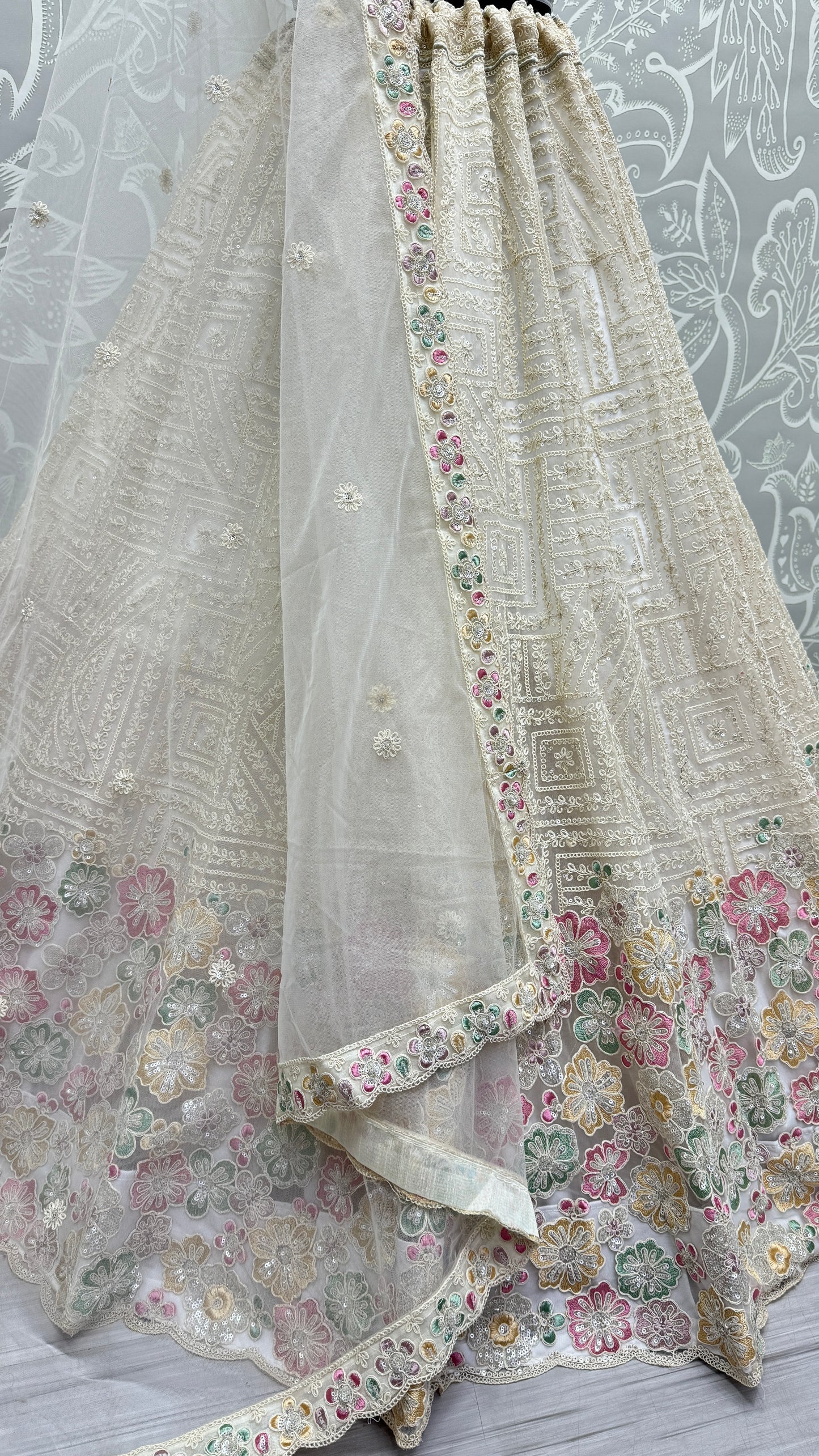 Flower Work Combine with Dori and sequins embroidered Bridesmaids Lehengacholi