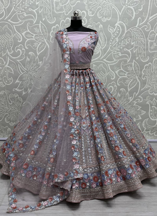 Attractive four sequins Embroidered Partywear Lehengacholi