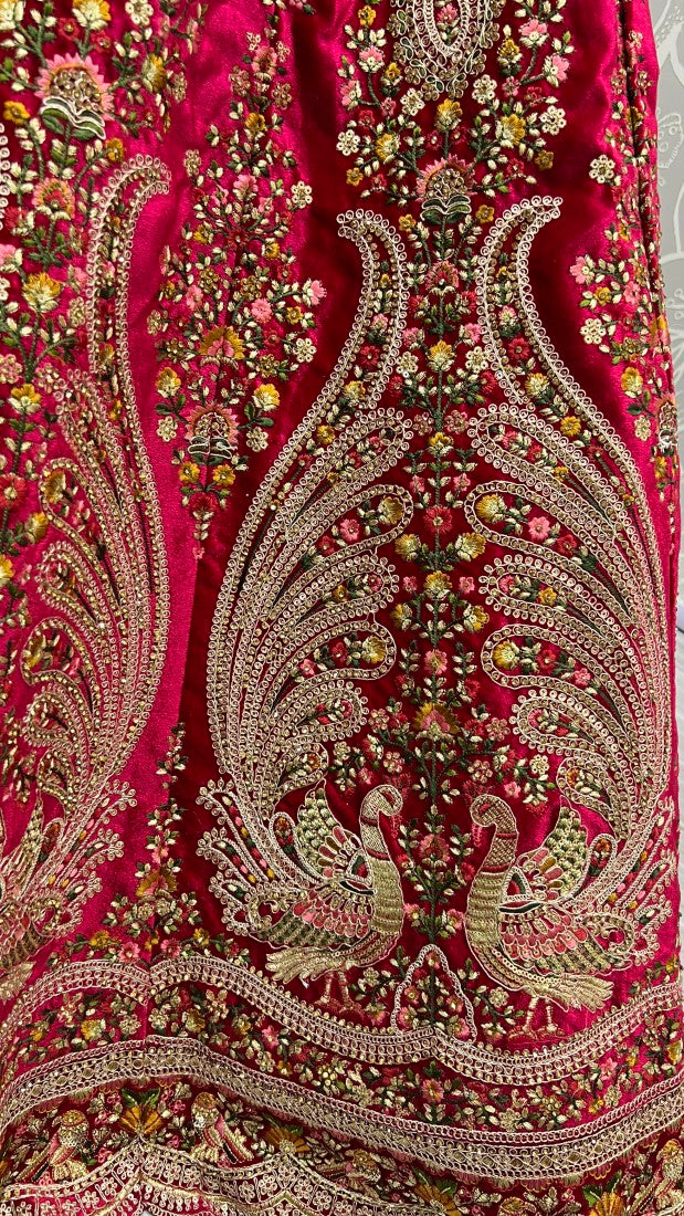 Peacock pattern in various kind of embroidered exclusive bridal Rani lehenga choli in velvet