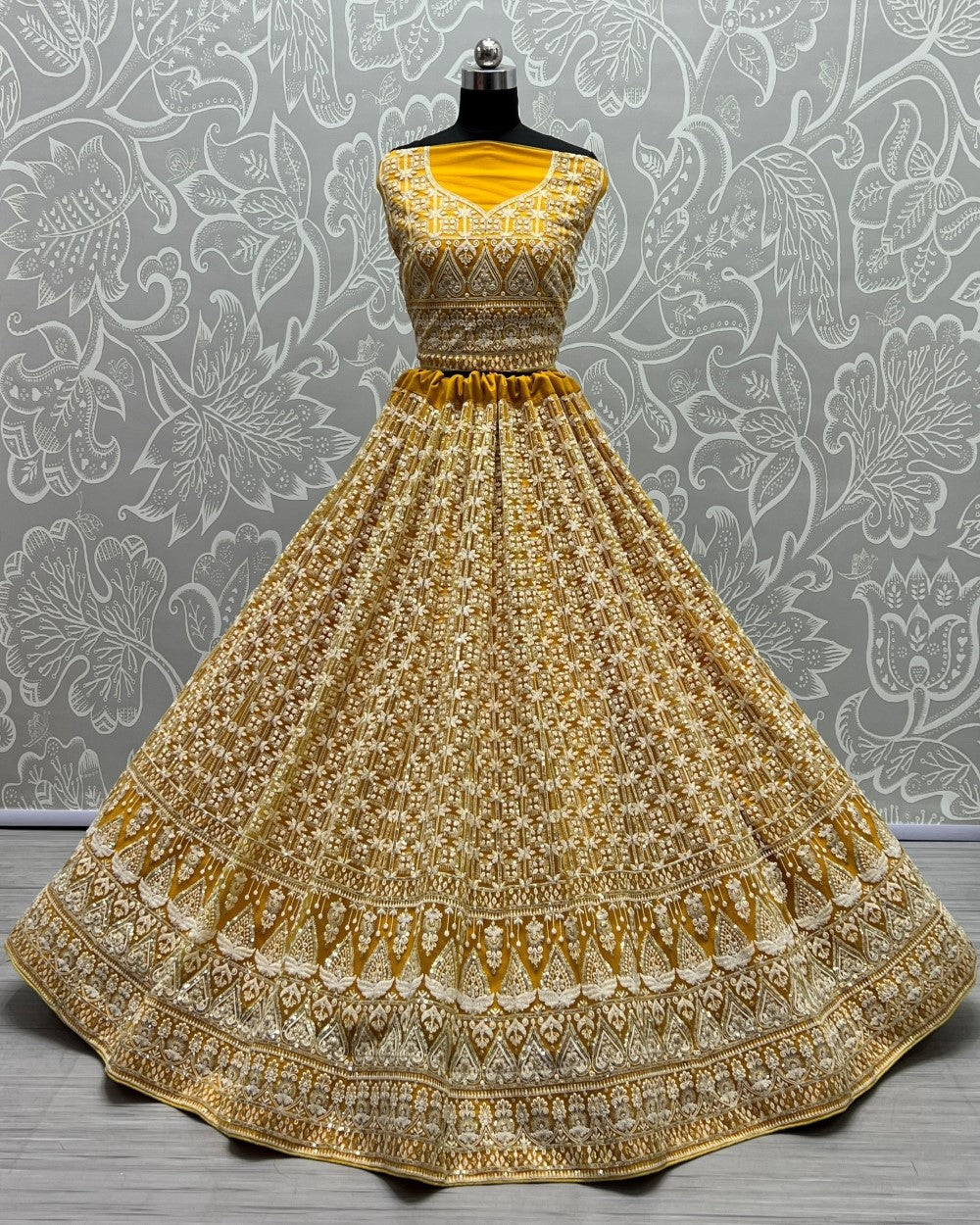 Sequence and patterned thread embroidery Designer Lehengacholi