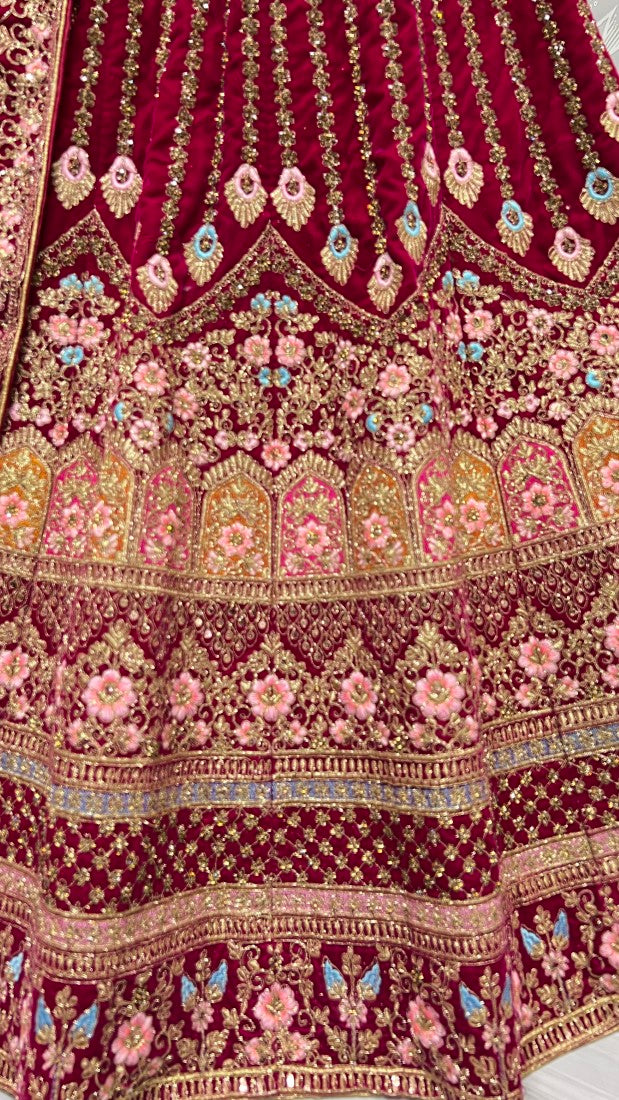 Multi thread and Dori work combine Pink velvet Lehengacholi