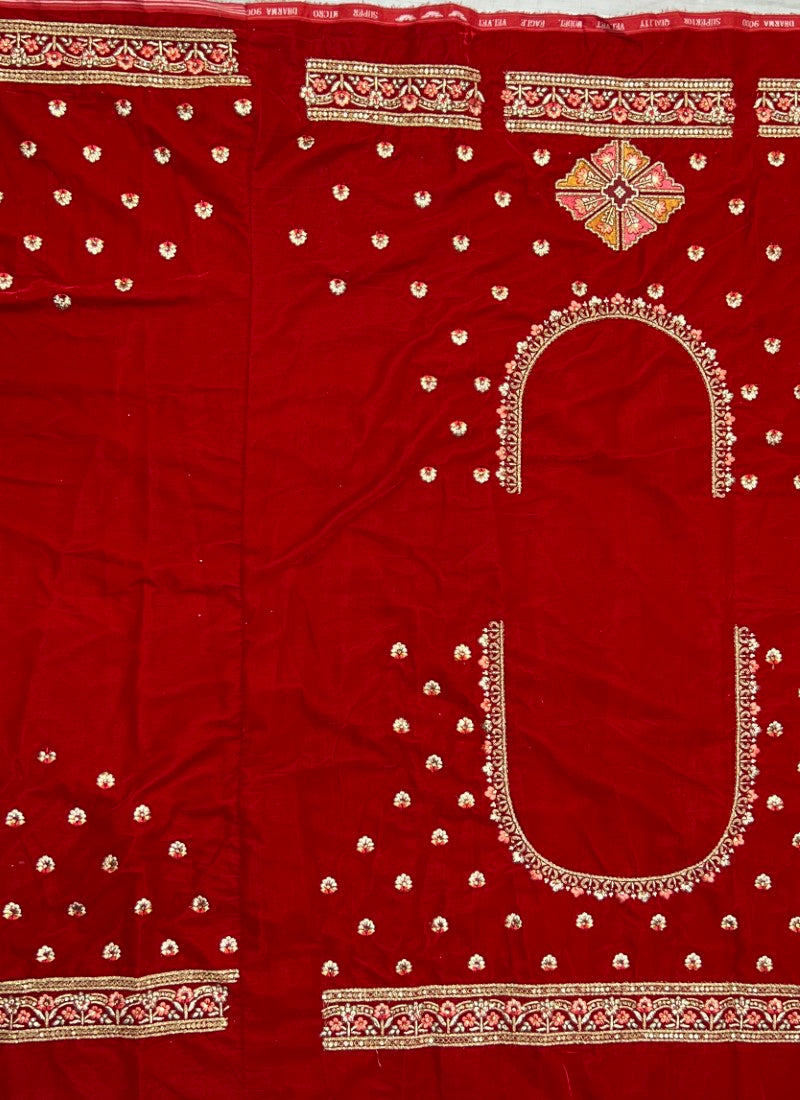 Detailed Zari Embroidered Heavy work with sequins Designer Red Bridal Lehengacholi