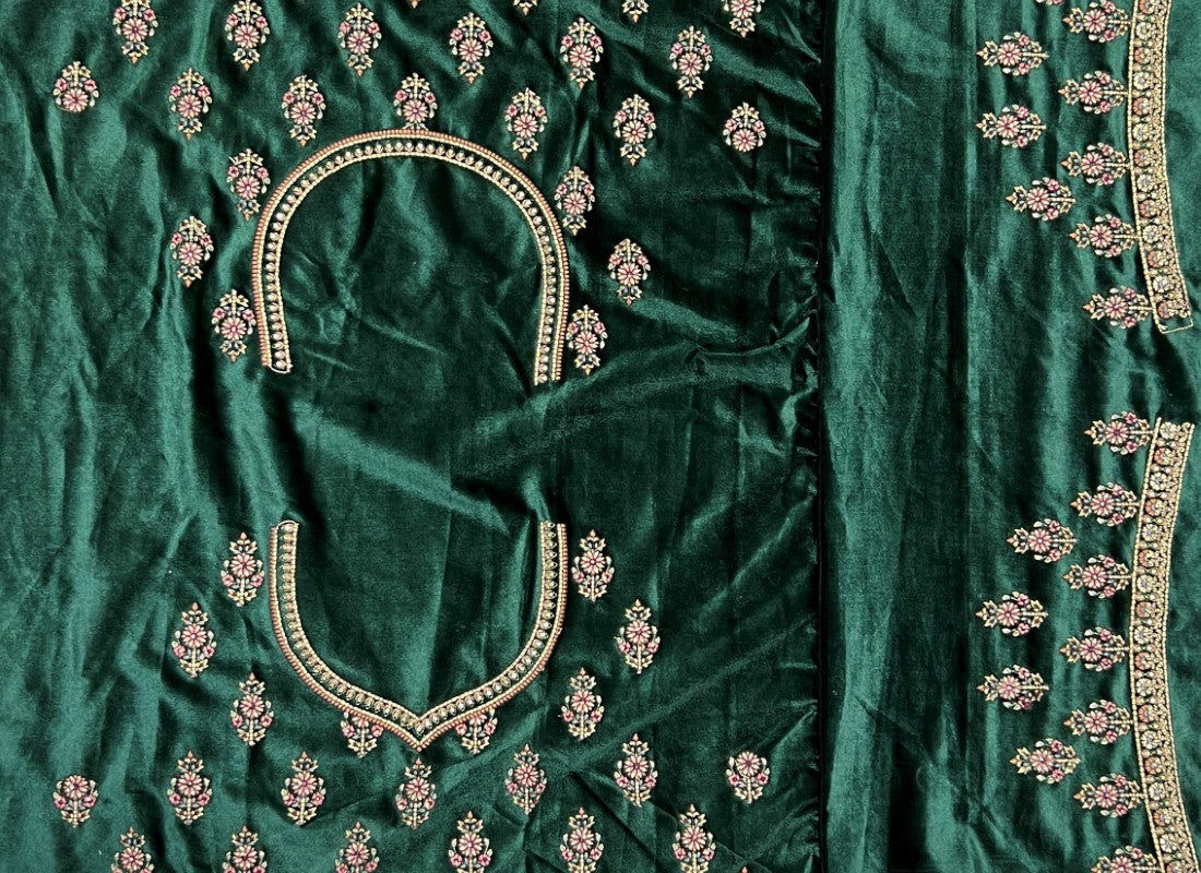 Nitrya Morni Designed Velvet Green Lehengacholi for Bride to be