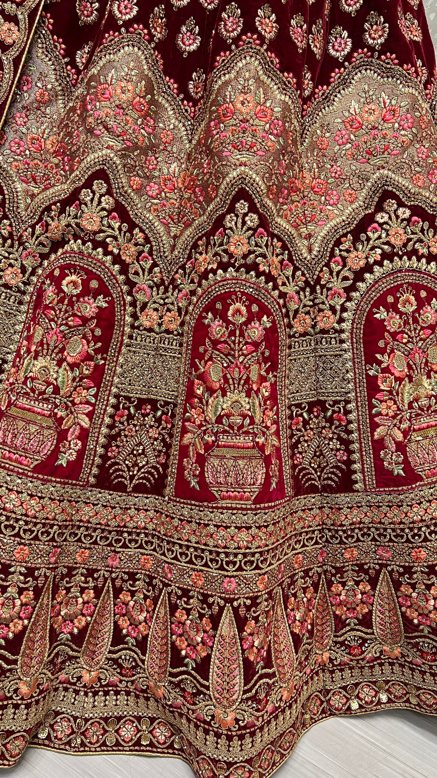 Fabulously Crafted Embroidered Work with Knotted Dori Work Lehengacholi in Velvet Brown