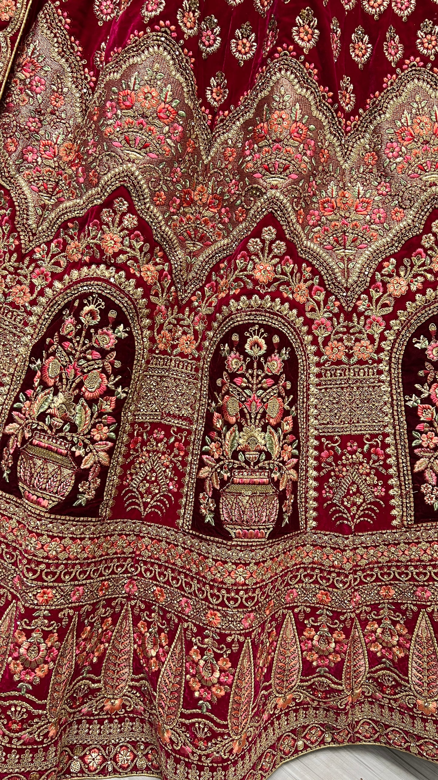 Fabulously Crafted Embroidered Work with Knotted Dori Work Lehengacholi in Velvet Pink