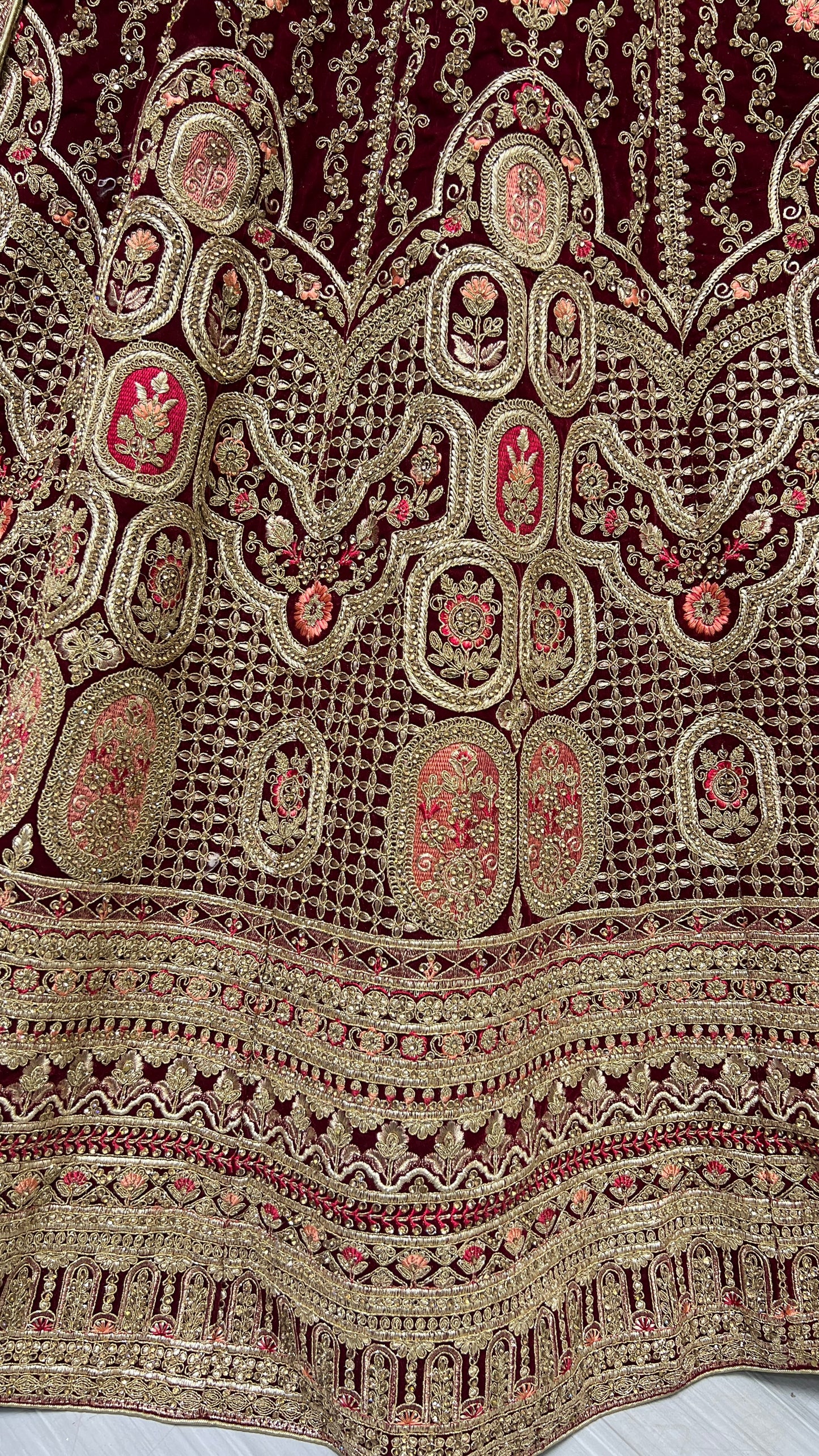 Antique zari and Dori embroidered Velvet Lehengacholi Brown