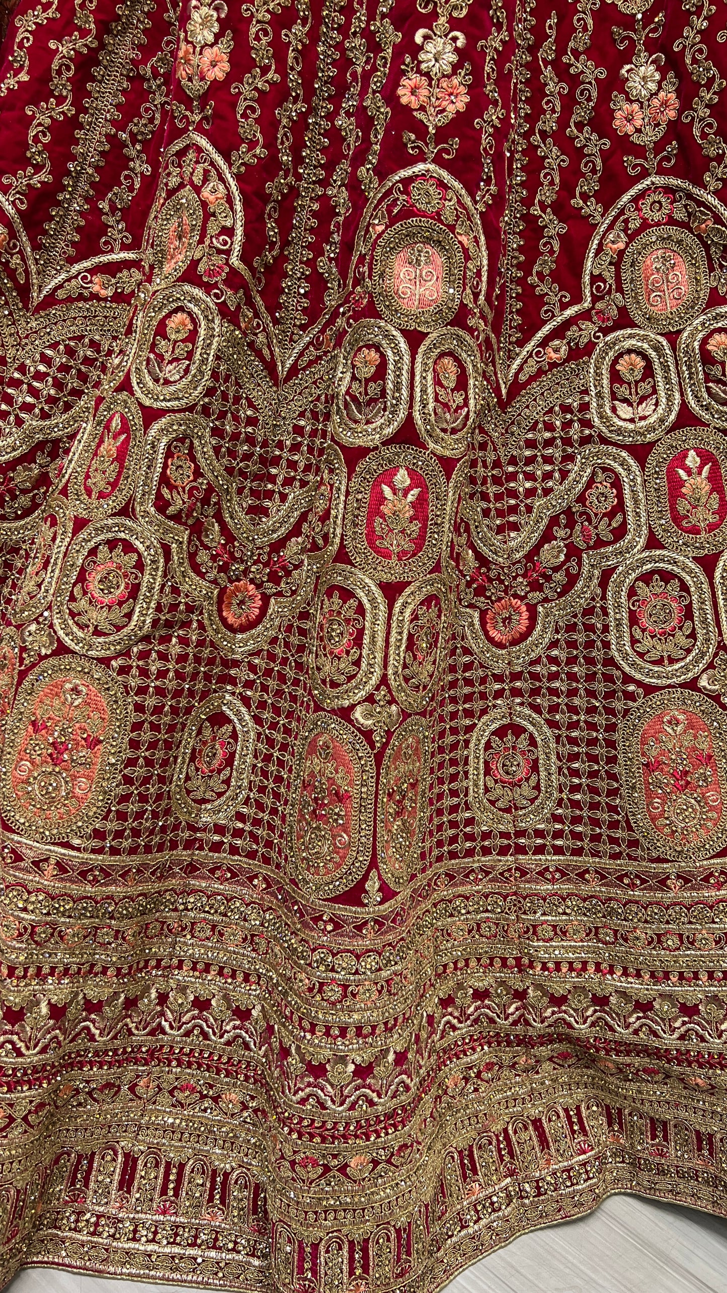 Antique zari and Dori embroidered Velvet Lehengacholi Pink