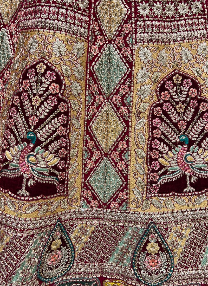 Multi Patterns Work with different patch embroidered Rani Pink Lehengacholi