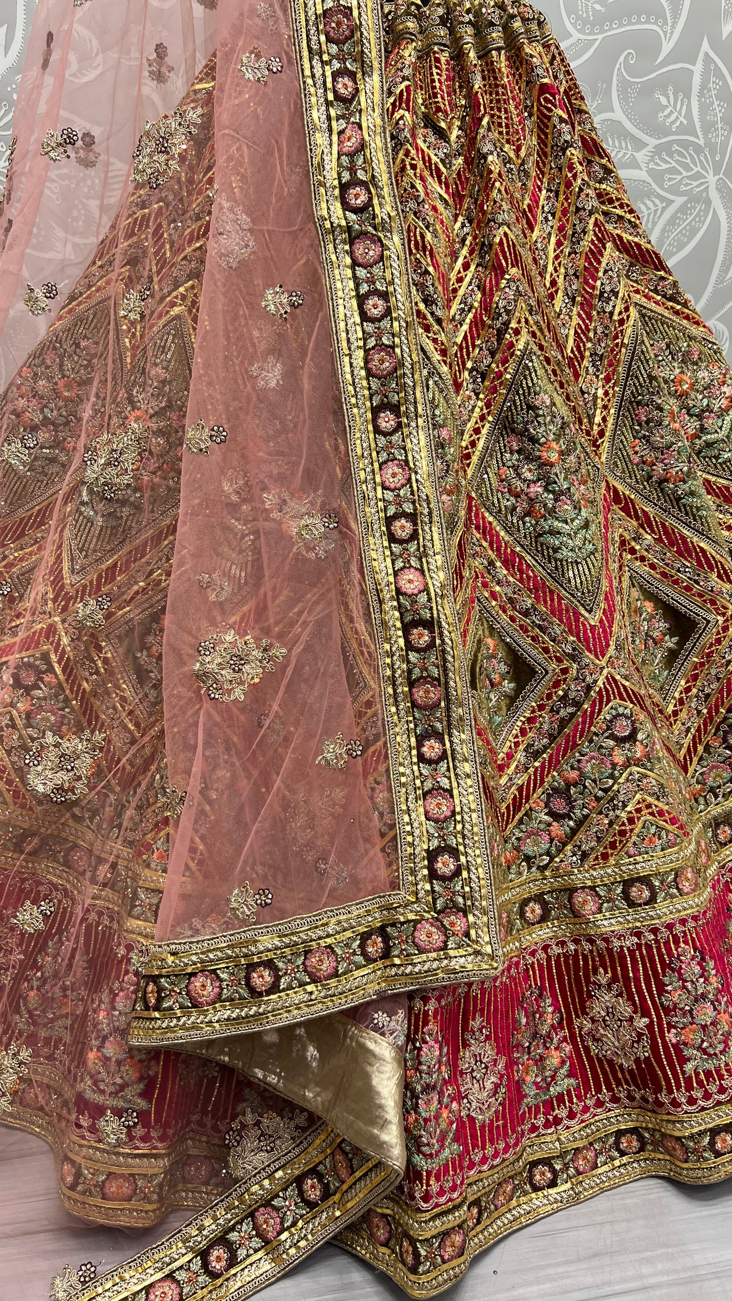 Golden Gota bordered fancy embroidered Mehendi Lehengacholi
