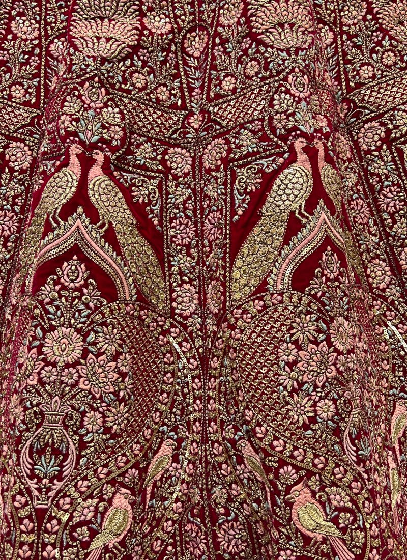 Panchi Embroidered Designer work velvet bridal Rani Pink Lehengacholi