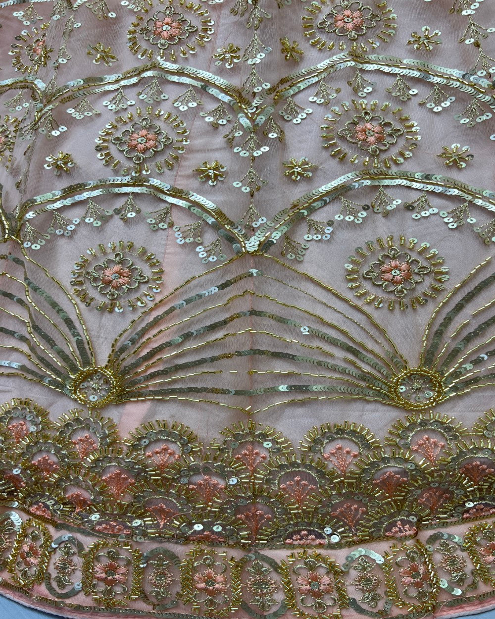 Khatali Work Designer Hand Val and Sequence embedded with Multi Thread Lehengacholi
