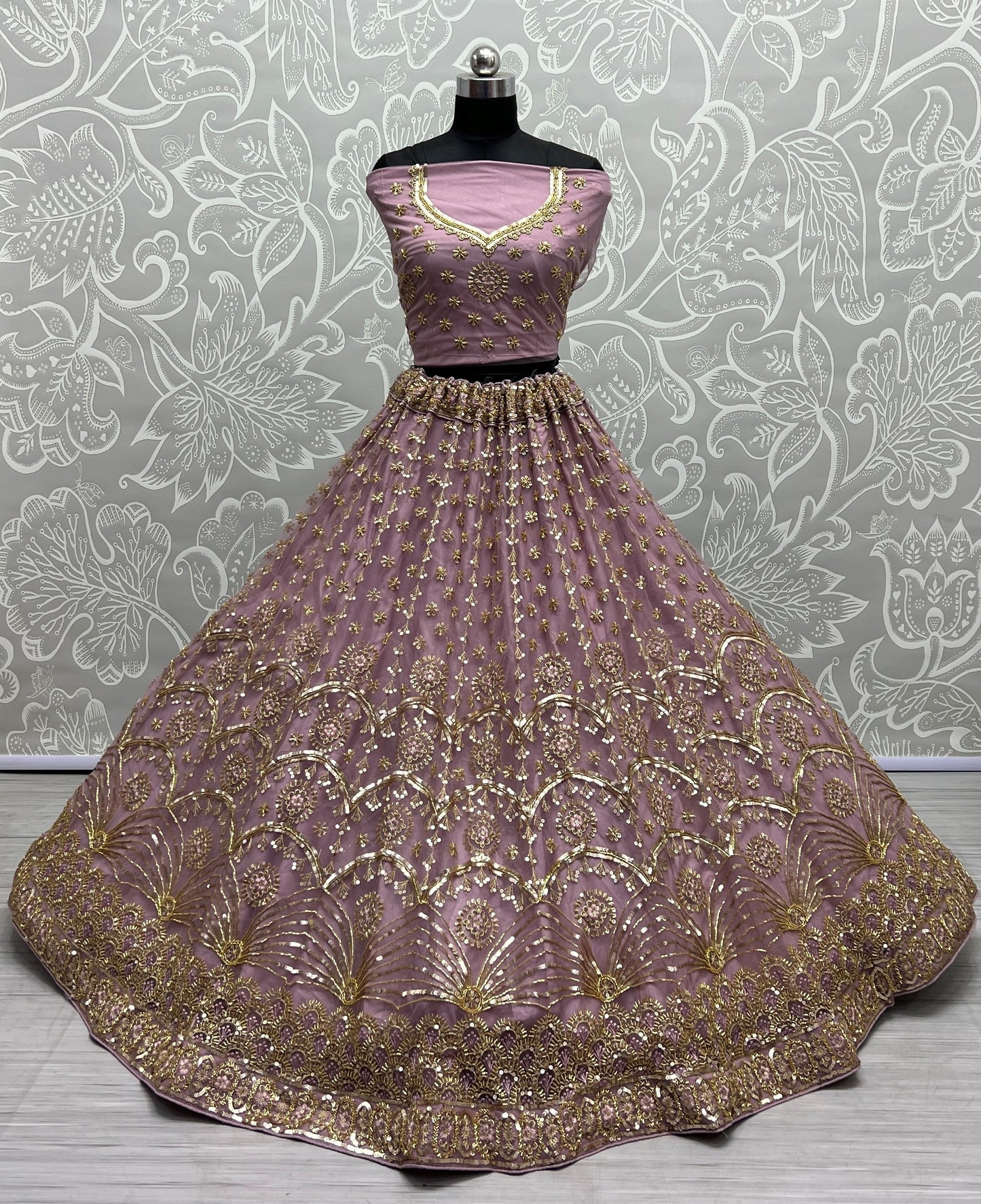 Khatali Work Designer Hand Val and Sequence embedded with Multi Thread Lehengacholi