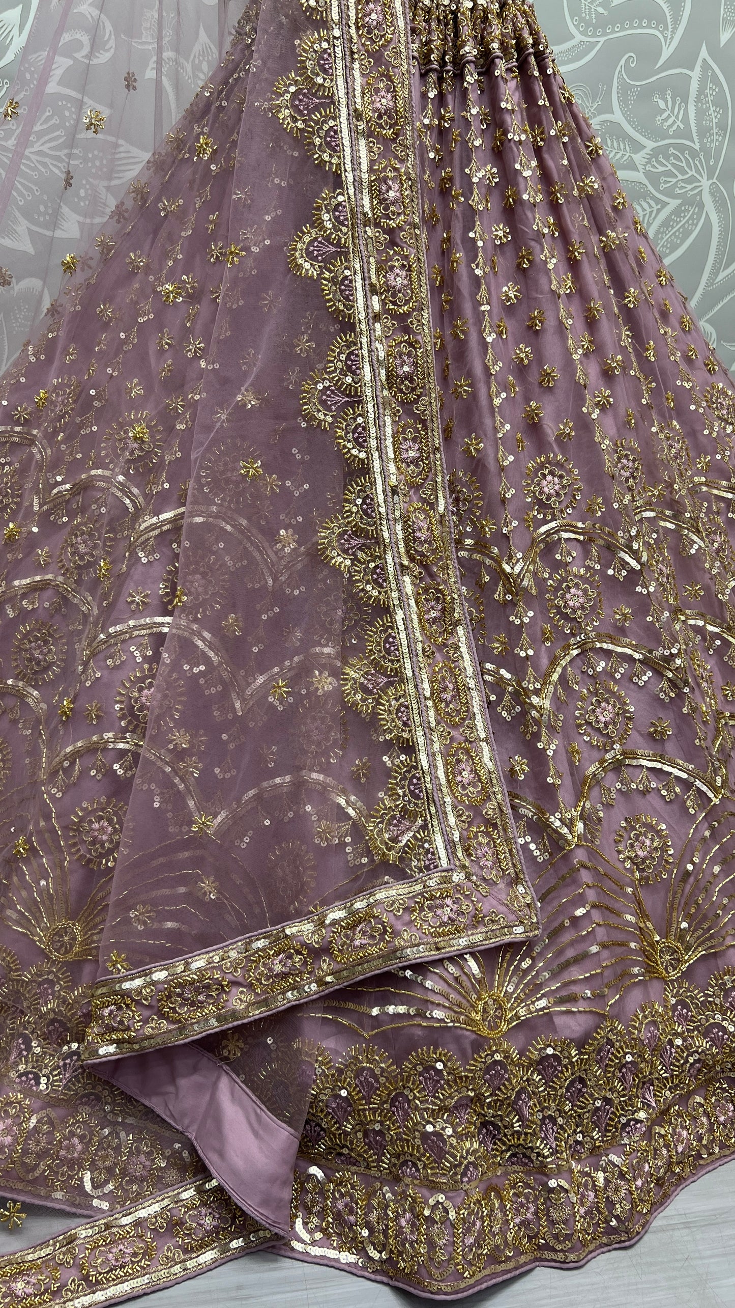 Khatali Work Designer Hand Val and Sequence embedded with Multi Thread Lehengacholi