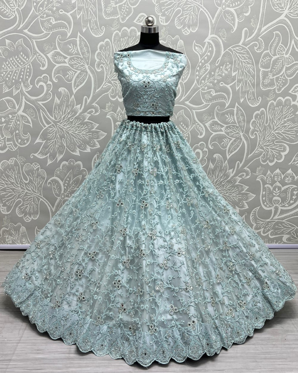 sky blue wedding lehenga