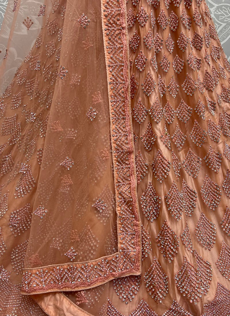 Various High Quality Zircon Diamond studded Designer Partywear Peach Lehengacholi