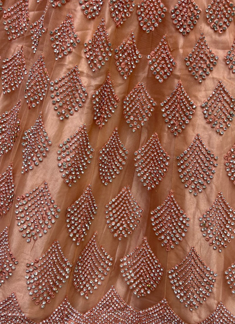 Various High Quality Zircon Diamond studded Designer Partywear Peach Lehengacholi