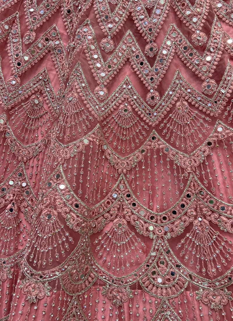 Superb Mirror Work with Dori embroidery designer Pink Lehengacholi