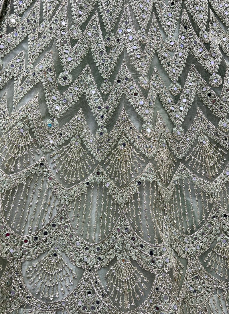 Superb Mirror Work with Dori embroidery designer Pista Lehengacholi