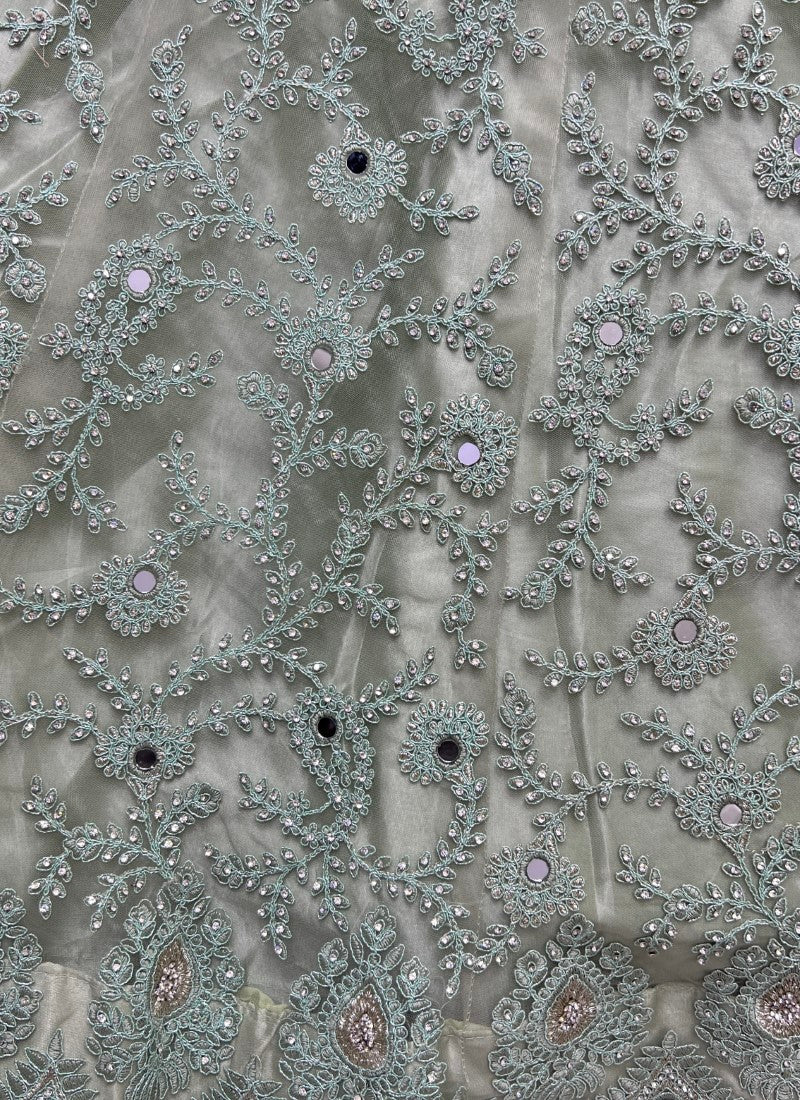 Heavy Bridal Net Embroidered Zircon diamond work Designer PIsta Lehengacholi