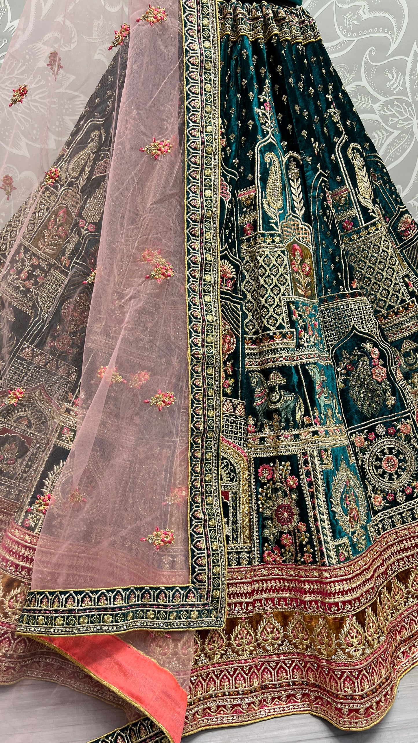 Very well Crafted Embroidered Designer Lehengacholi Teal