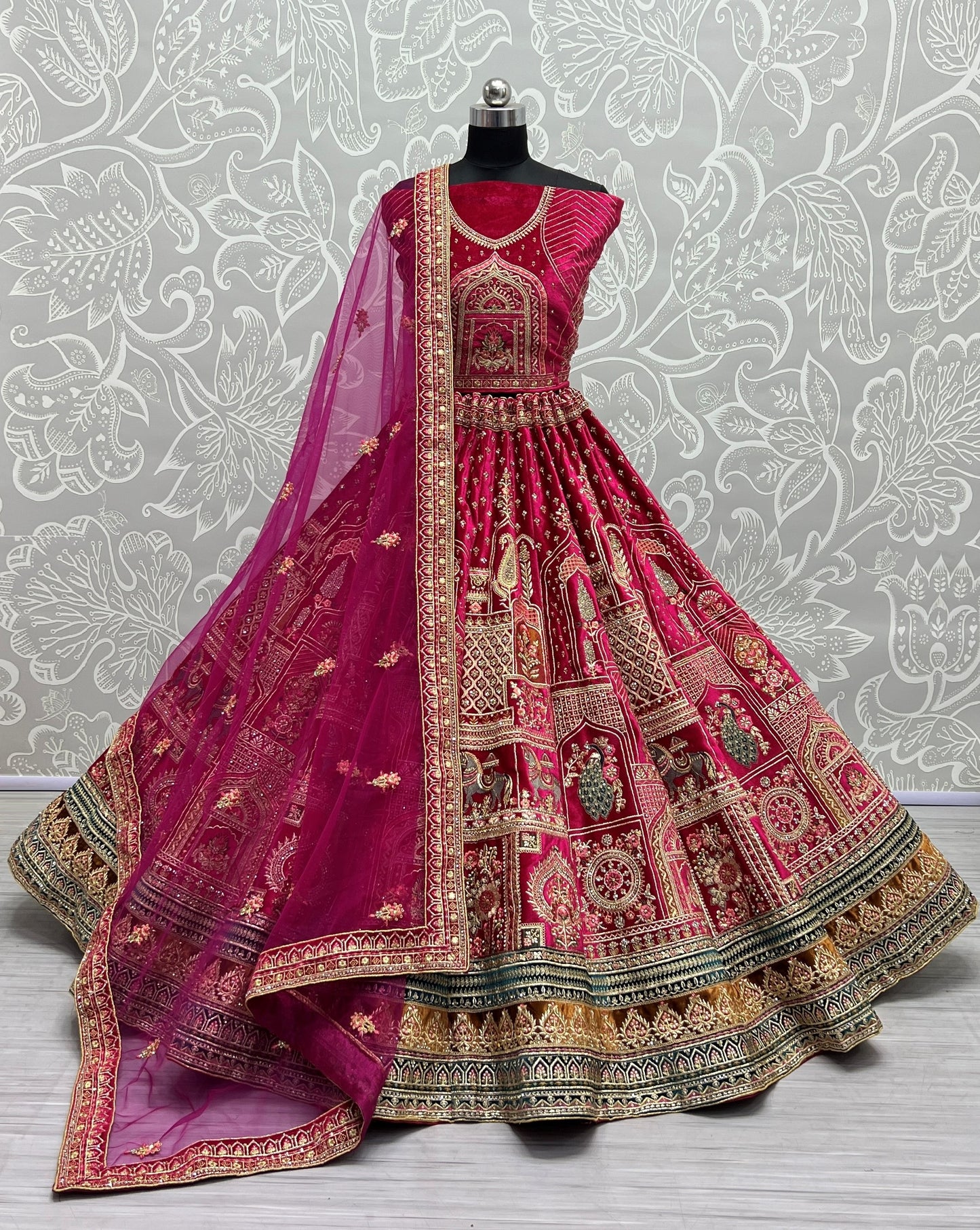 Very well Crafted Embroidered Designer Lehengacholi Dark Pink
