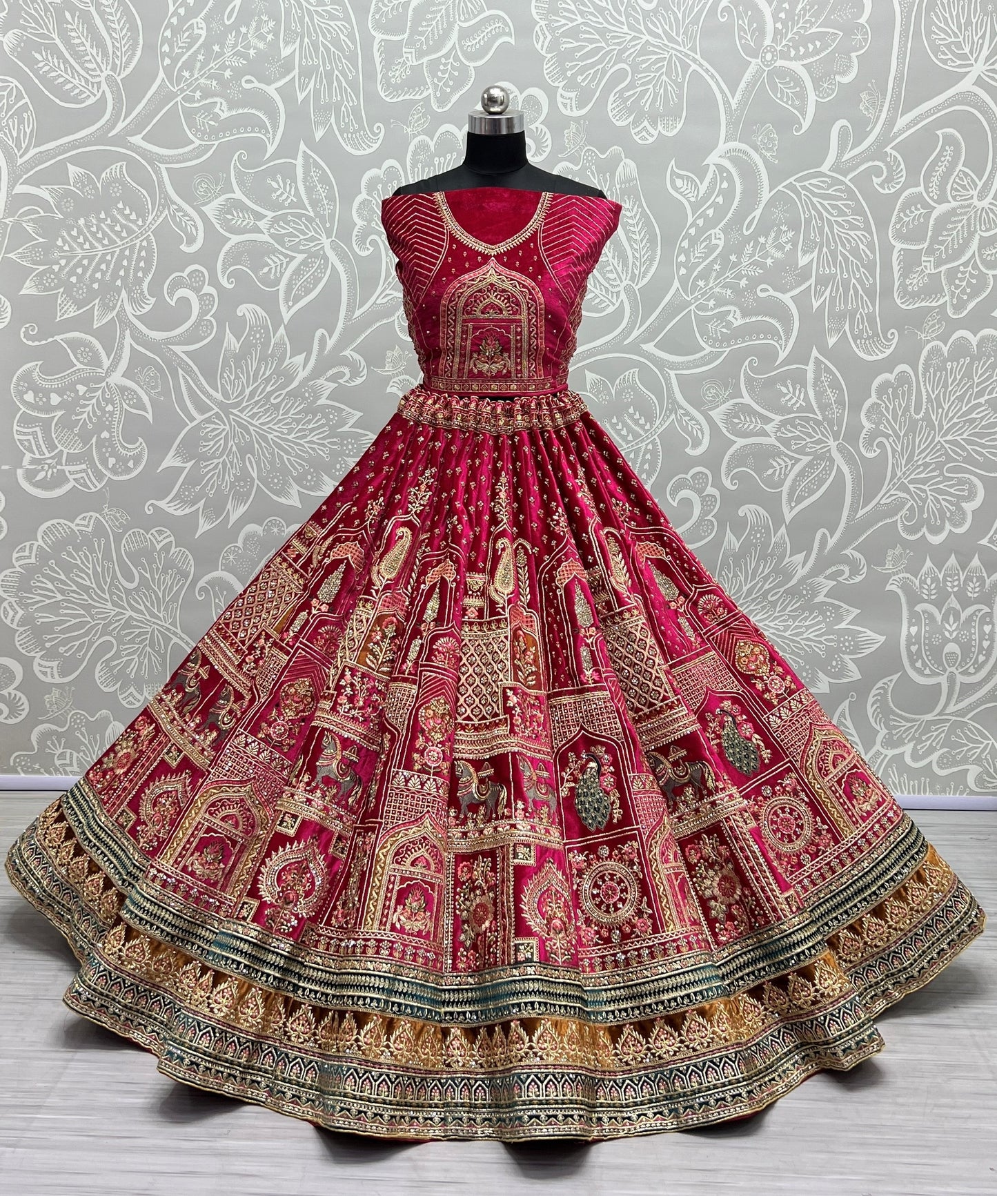 Very well Crafted Embroidered Designer Lehengacholi Dark Pink