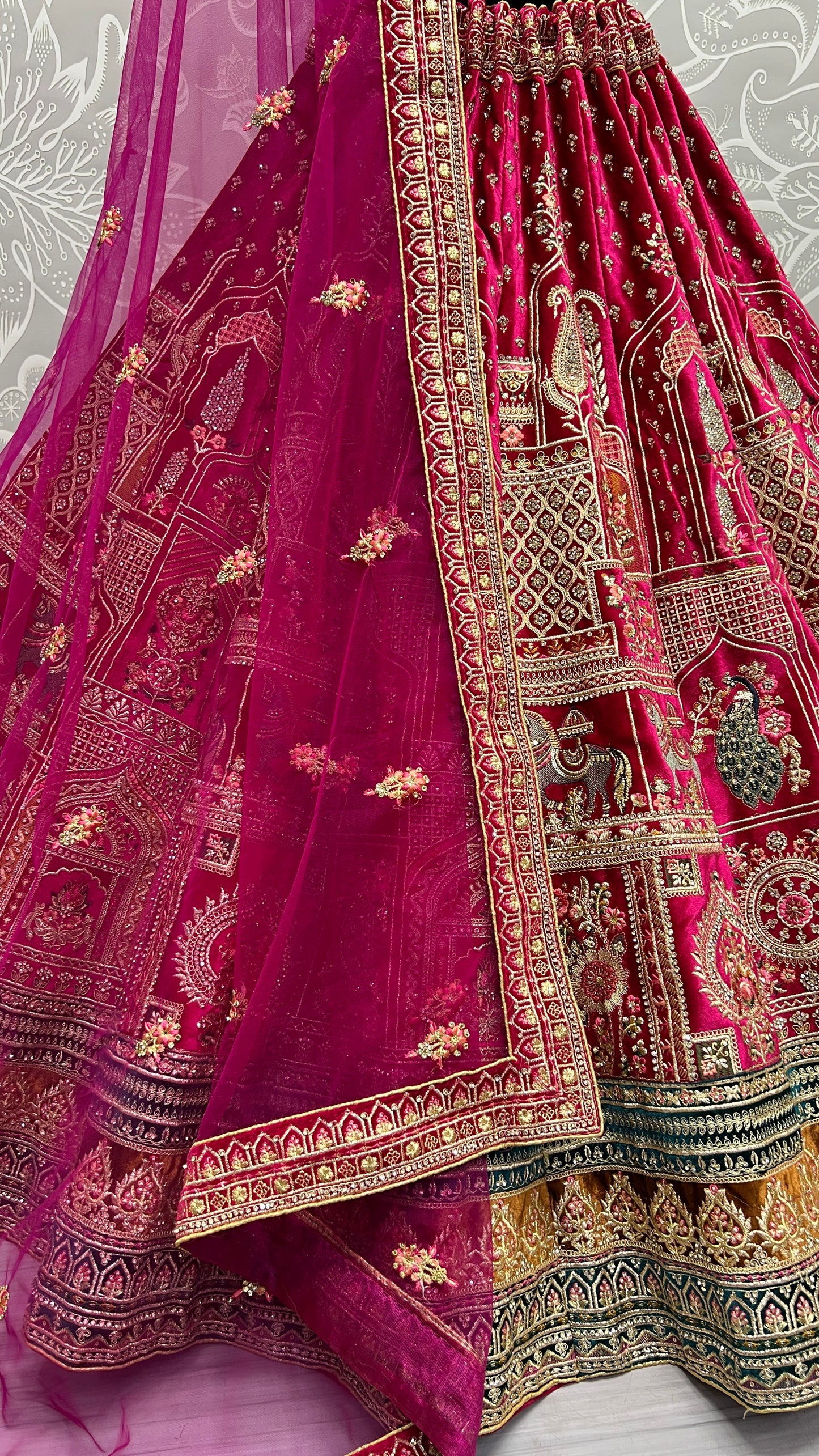 Very well Crafted Embroidered Designer Lehengacholi Dark Pink