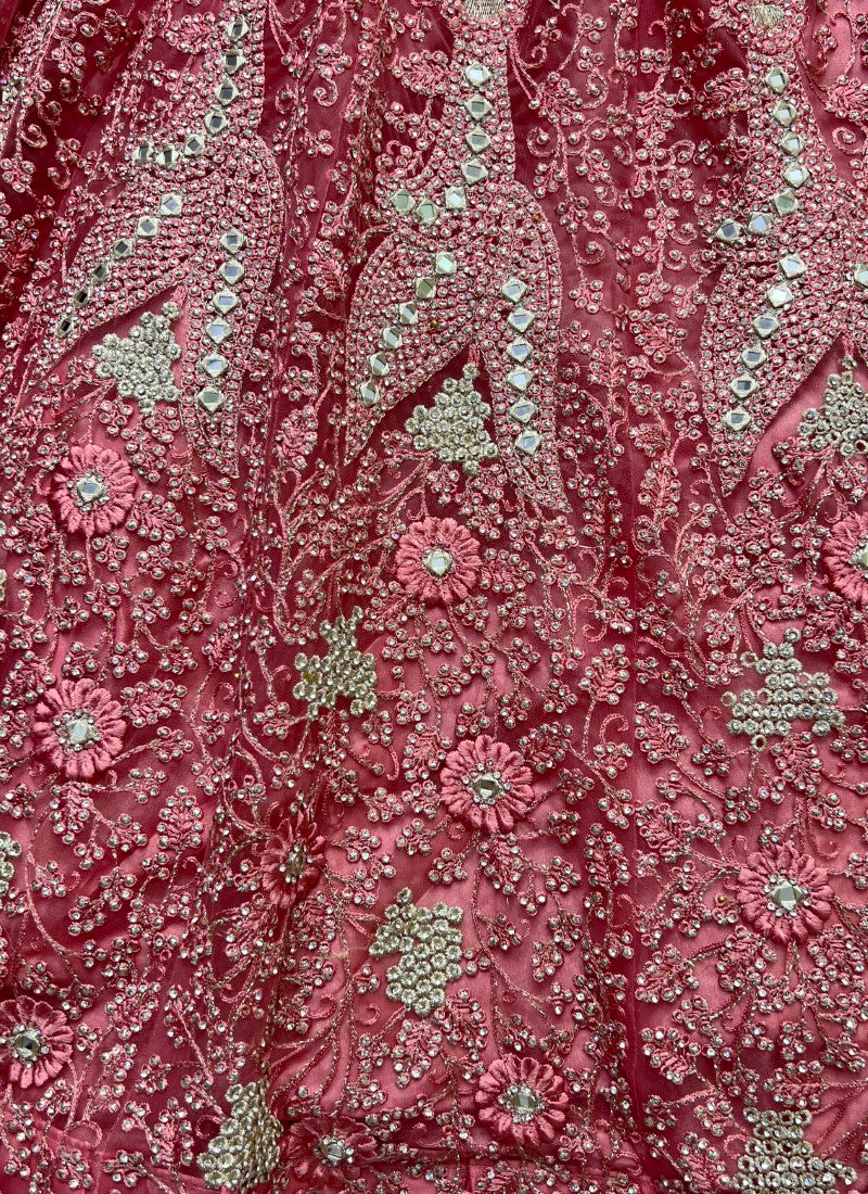 Zircon Diamond studded With Handwork Mirror attached Designer Party wear Pink Lehengacholi
