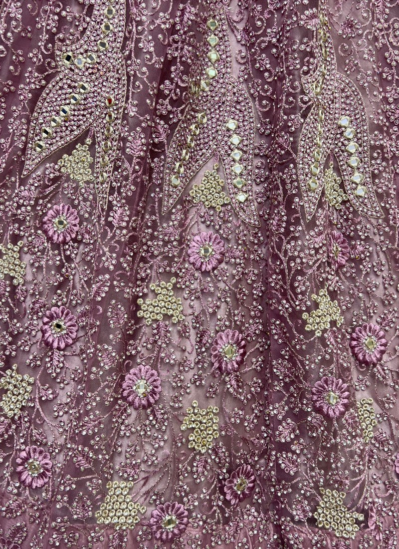 Zircon Diamond studded With Handwork Mirror attached Designer Party wear Purple Lehengacholi
