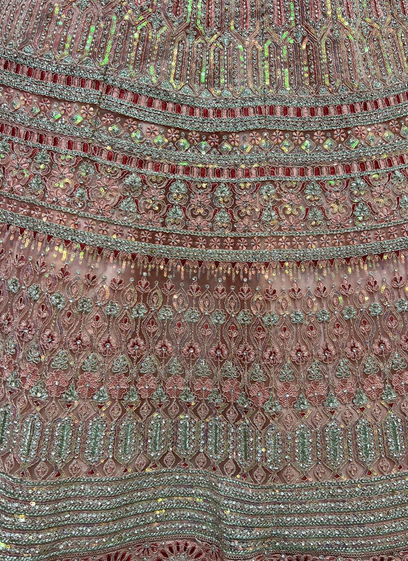 Rainbow sequins and fancy embroidery designer partywear Peach Lehengacholi