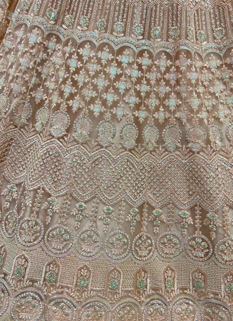 Fantastic Designed Sequins embroidered with Multi thread work partywear Peach Lehengacholi
