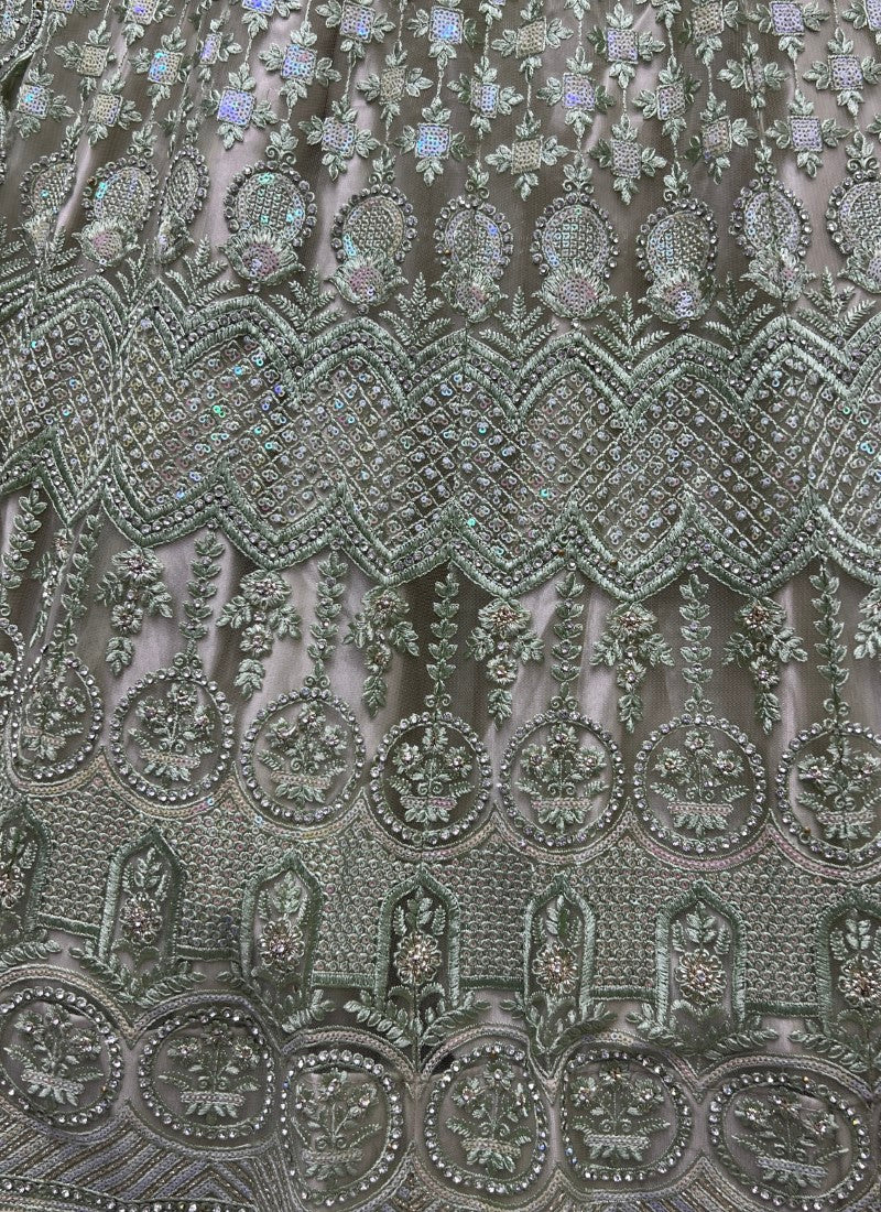 Fantastic Designed Sequins embroidered with Multi thread work partywear Pista Lehengacholi