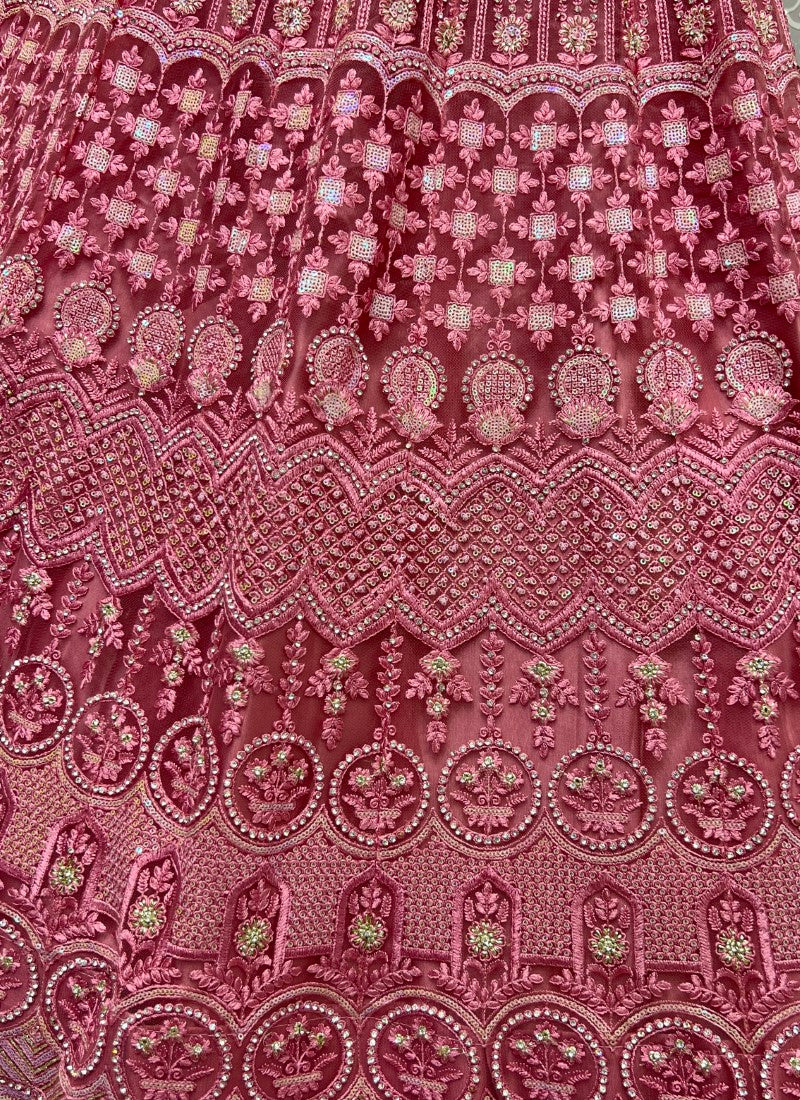 Fantastic Designed Sequins embroidered with Multi thread work partywear Pink Lehengacholi