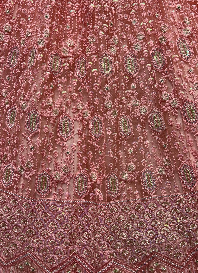 Detailed sequins Embroidery with thread work partywear Pink Lehengacholi