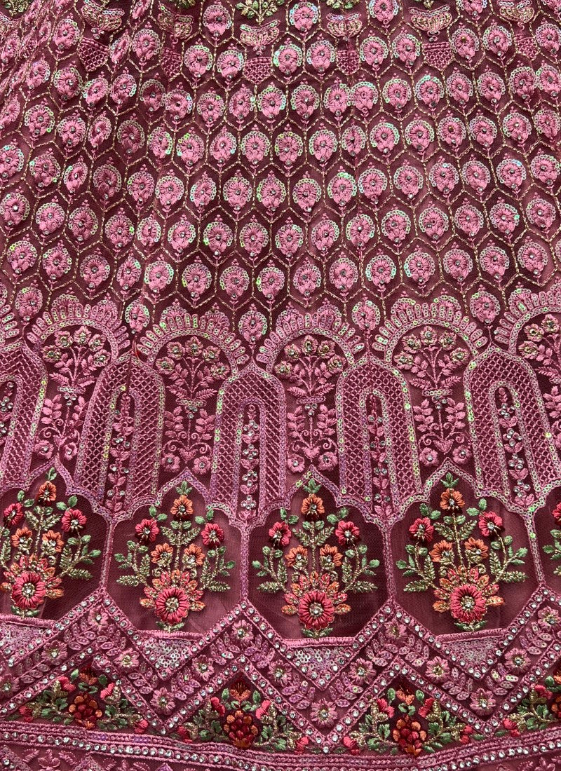 Multi Thread and Dori Combine Evergreen matching partywear Pyazi Lehengacholi