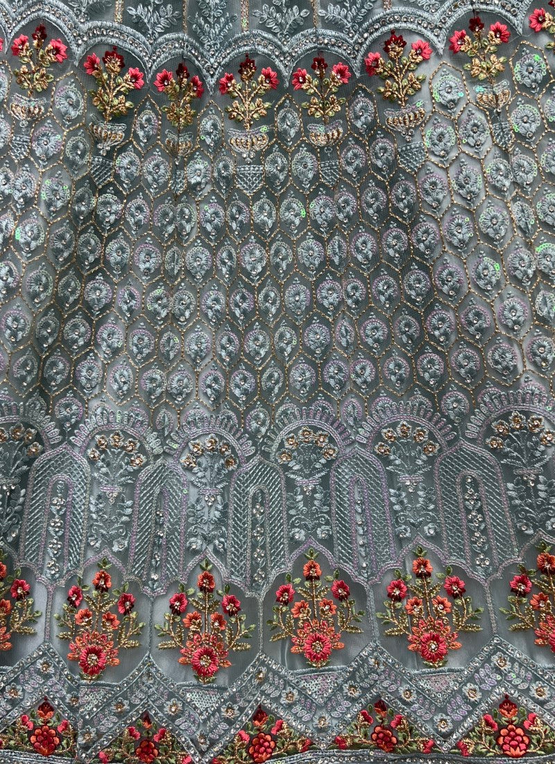 Multi Thread and Dori Combine Evergreen matching partywear Aqua Lehengacholi