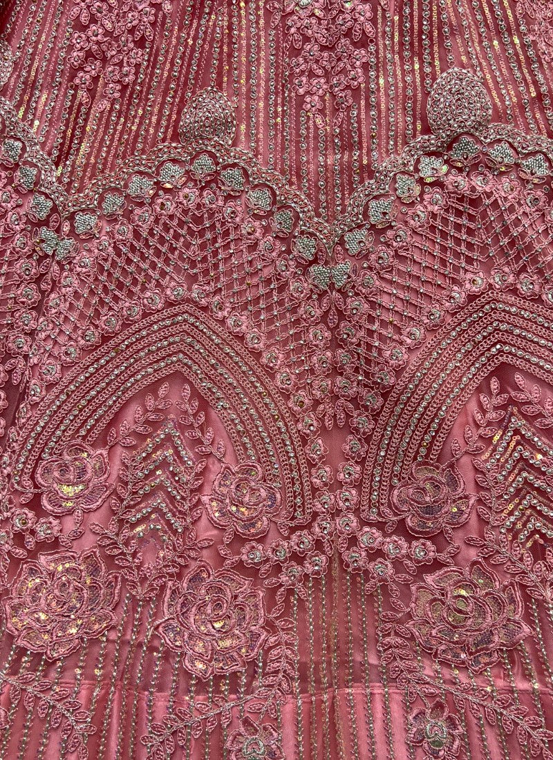 Rainbow sequins Flower Pattern Net Party Wear Pink Lehengacholi