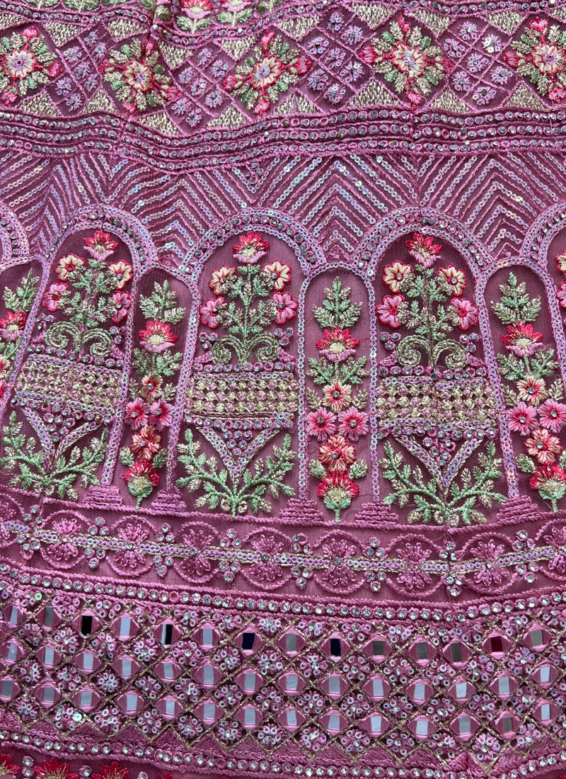 Hand Mirror Craft Multi Thread work Designer Partywear Pyazi Lehengacholi