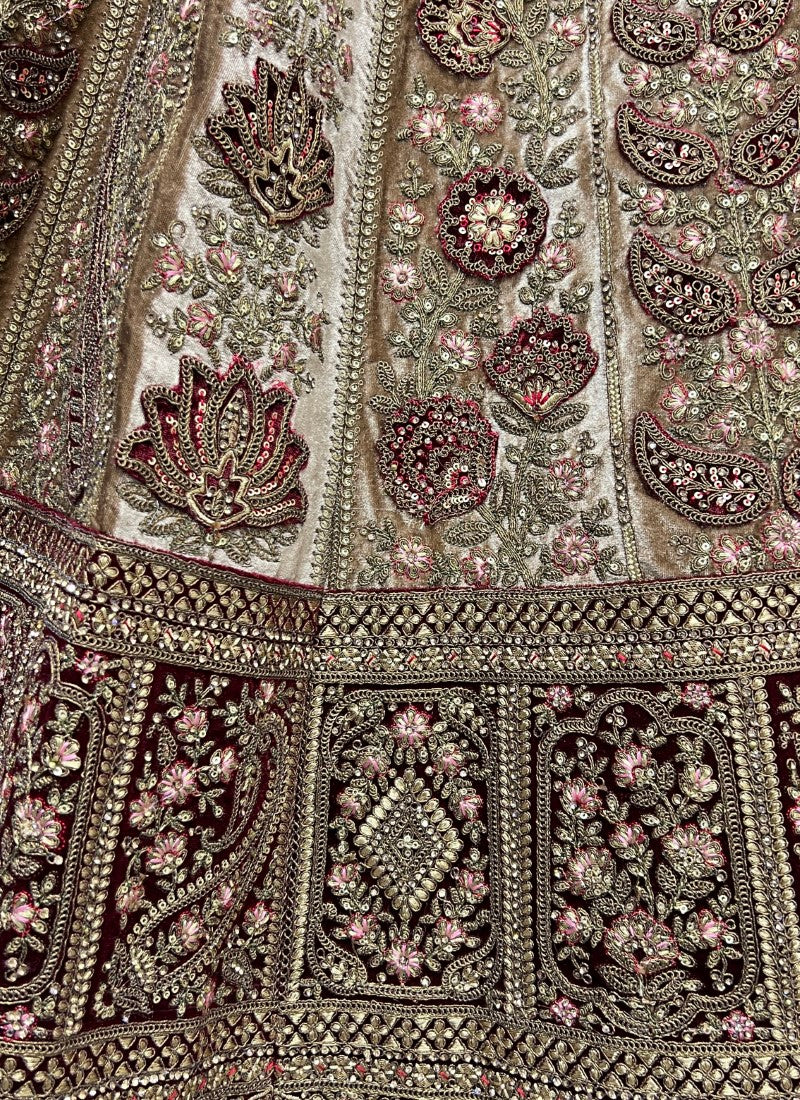 Designer Heavy Dori Embroidery with Beautiful crafted Velvet Work Patch work Bridal Lehengacholi