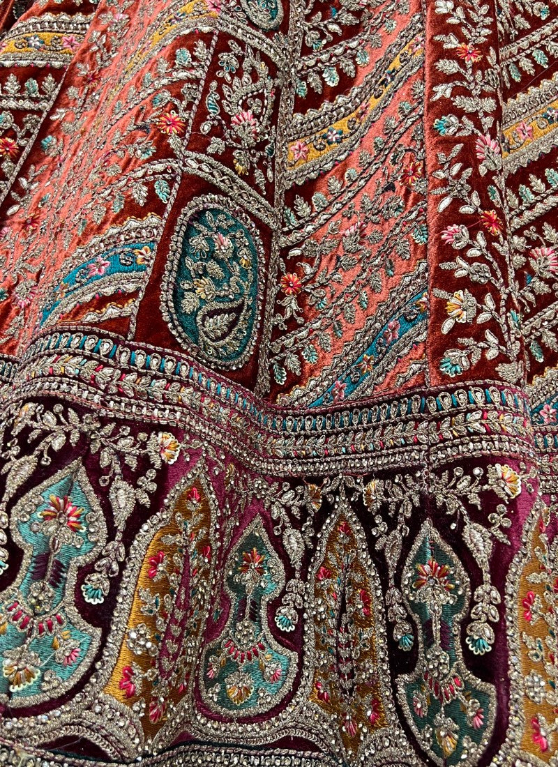 Designer Embroidered handwork Look Exclusive Bridal Brownest Orange Lehengacholi