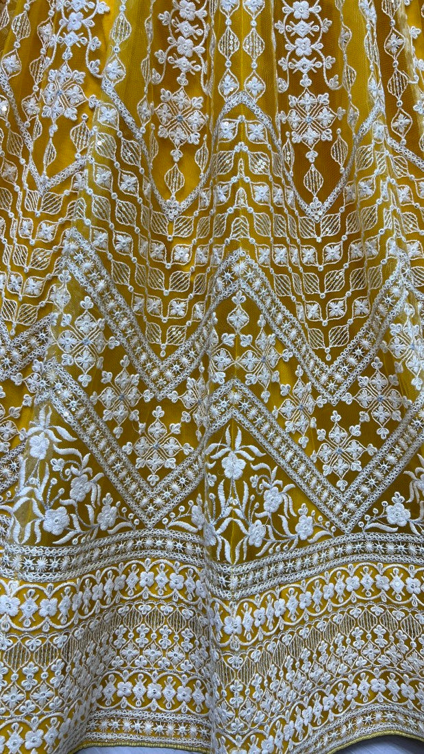 Thread and Sequins work Designer Party Wear Yellow Lehengacholi