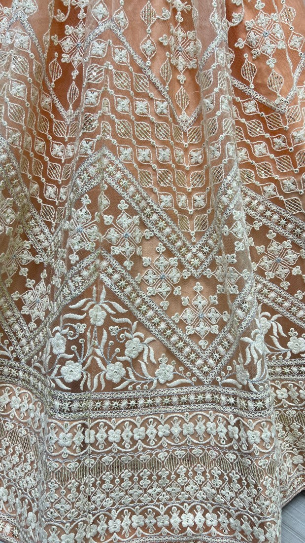 Thread and Sequins work Designer Party Wear Peach Lehengacholi