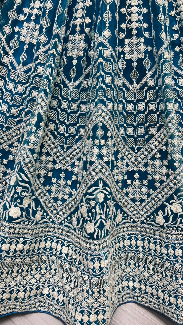 Thread and Sequins work Designer Party Wear Blue Lehengacholi