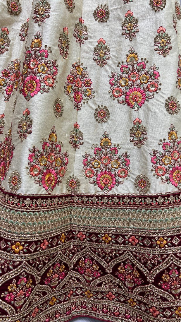 Beige Velvet Attached Multi Embroidered Lehengacholi