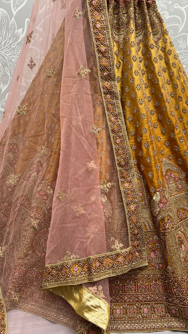 Golden Bridal shaded Net Metallic Embroidered Party wear Lehengacholi