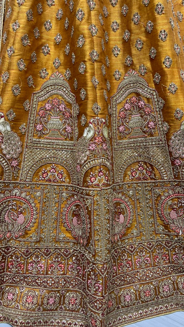 Golden Bridal shaded Net Metallic Embroidered Party wear Lehengacholi