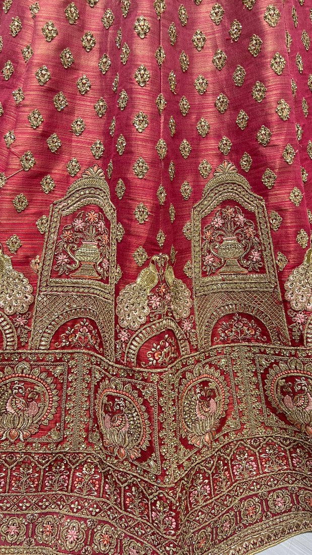 Red Bridal shaded Net Metallic Embroidered Party wear Lehengacholi